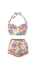 Tropical Floral Bathing Suits Tummy Control Two Piece