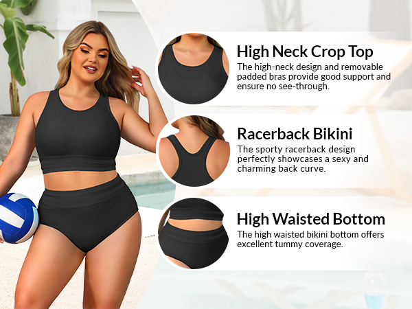 Yonique Plus Size High Waisted Bikini Sets