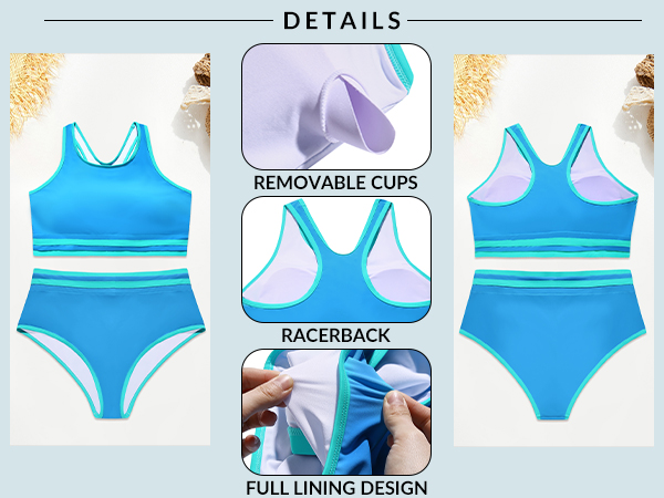 Color Block Swimsuits High Neck Racerback Bikini Sporty Bathing Suits