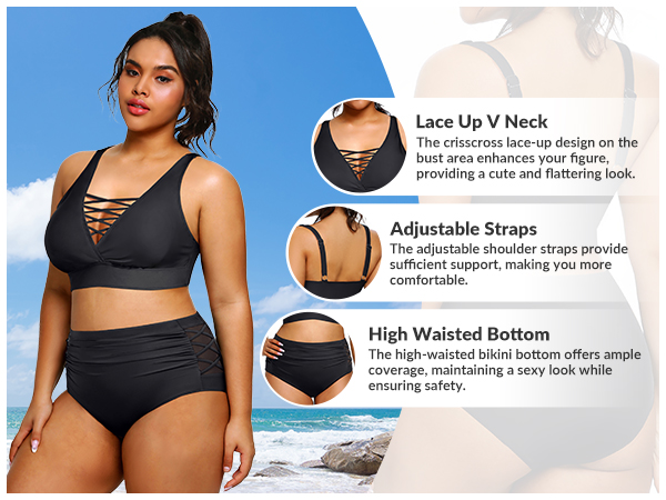 Two Piece Plus Size Swimsuit for Women High Waisted Bikini Set
