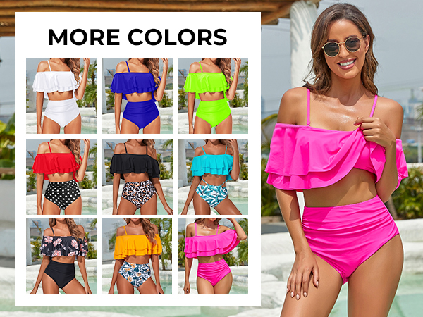 Ruffle Off Shoulder Bathing Suits
