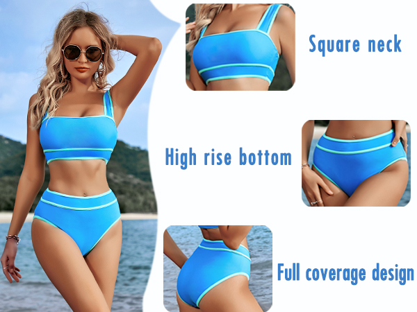 Full coverage high-waist swimsuits longline crop top open back supportive modest cute juniors  
