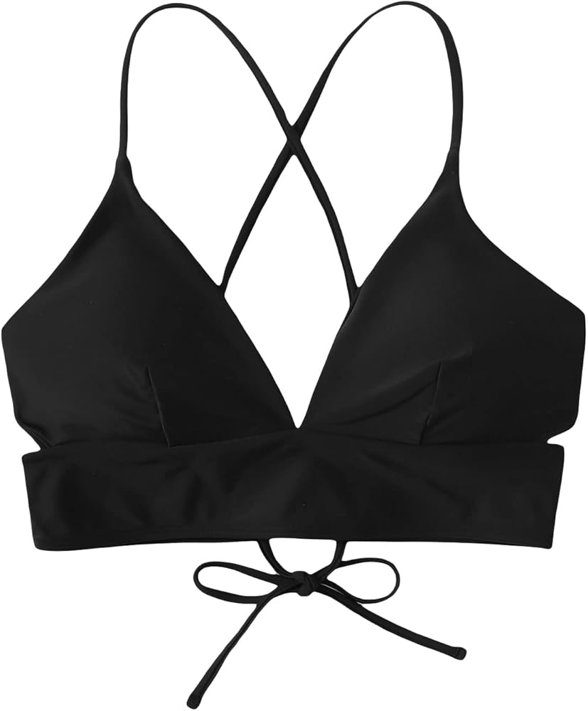 WDIRARA Women's Criss Cross Tie Back Straps Crop Bikini Top Backless Swimwear