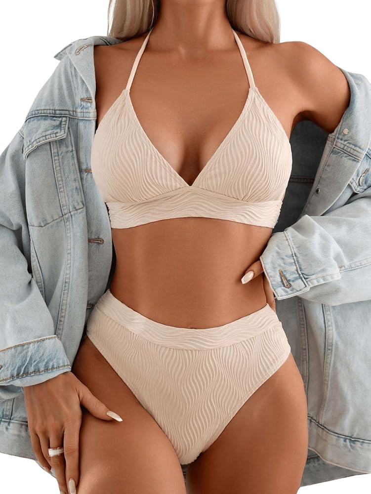 SOLY HUX Women's Swimsuit Halter Bikini Sets High Waist Cheeky Thong Bathing Suit 2 Piece